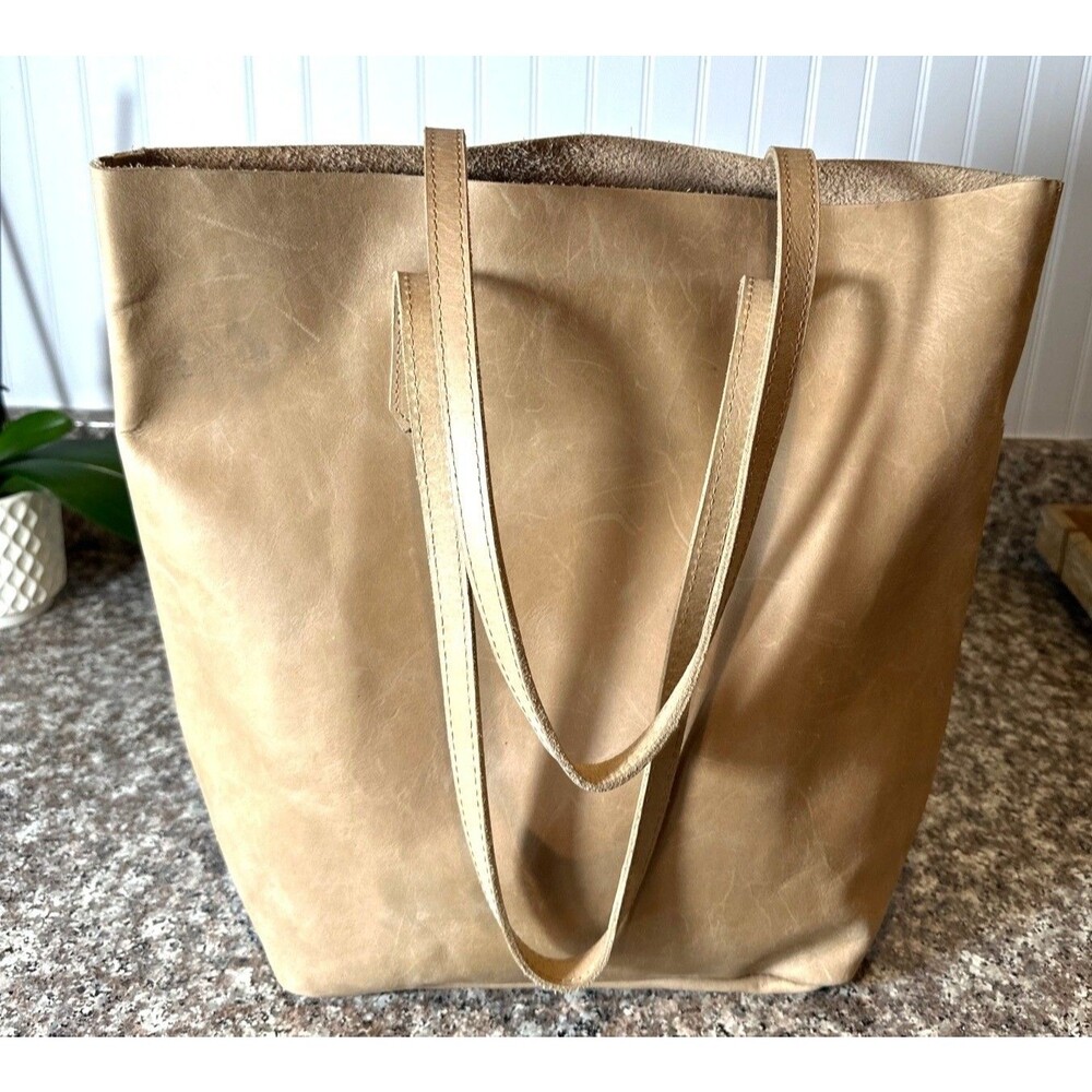 Able Handmade Leather Tote Bag With Pocket Tan Color - Picture 2 of 7